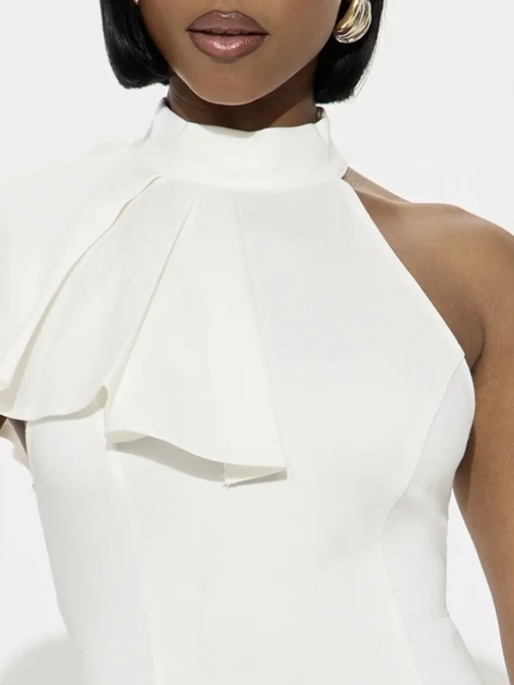 One-Shoulder White Mini Dress with Neck Tie Detail Size S/4